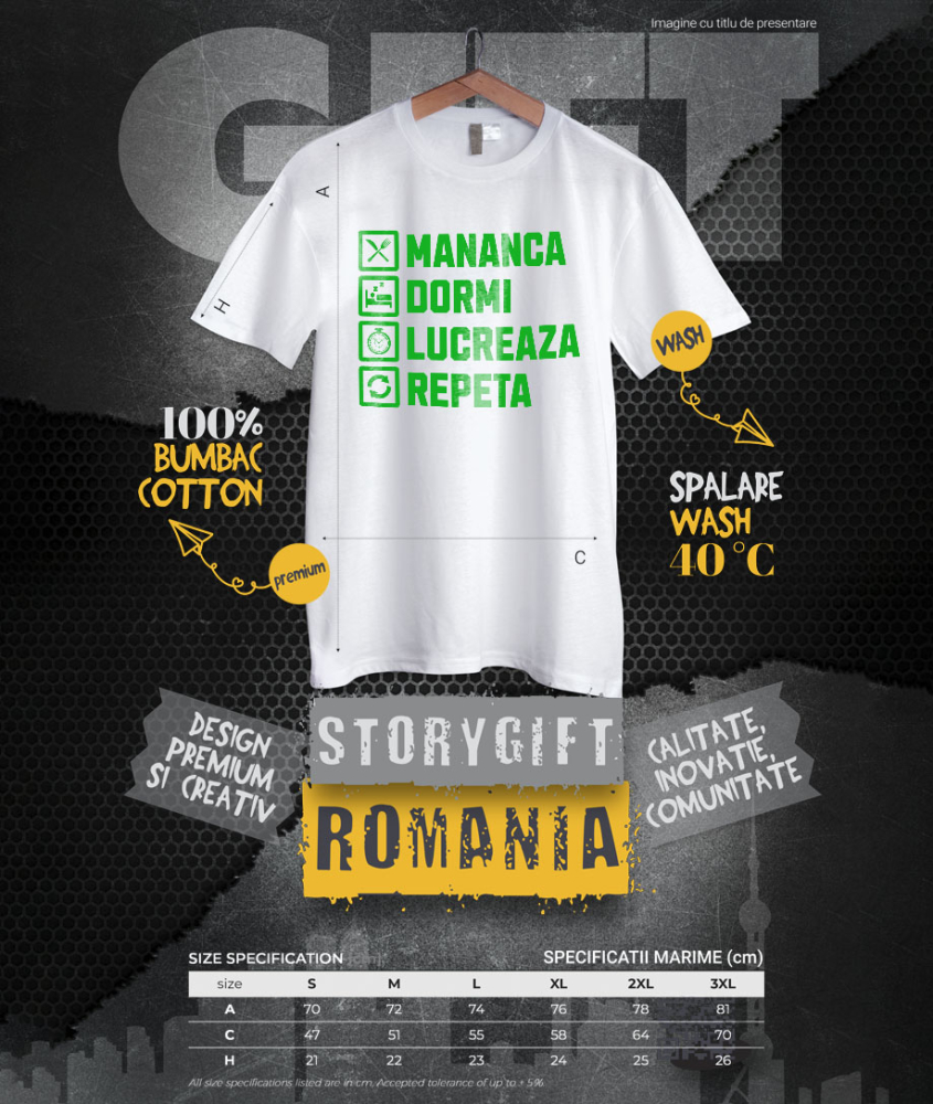 Tricou Femei, Barbati, Copii, Fata, Baiat, Unisex Personalizat Mănâncă, Dormi, Lucrează, Repetă – Design Haios pentru Iubitorii de Muncă [4]