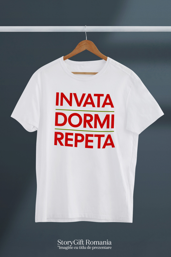 Tricou Femei, Barbati, Copii, Fata, Baiat, Unisex Personalizat Rutina Zilnică a Studenților și Copiilor – Educație, Școală și Somn [3]