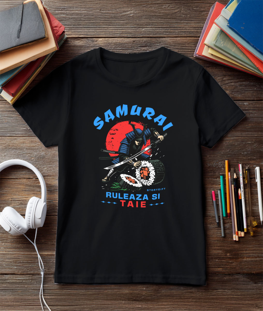 Tricou Femei, Barbati, Copii, Fata, Baiat, Unisex Personalizat Samurai Ninja cu Sabie Ascuțită și Sushi - Cadouri Personalizate pentru Iubitorii de Mâncare Chinezească și Umor [3]