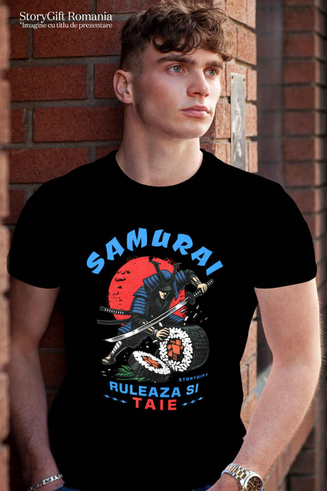 Tricou Femei, Barbati, Copii, Fata, Baiat, Unisex Personalizat Samurai Ninja cu Sabie Ascuțită și Sushi - Cadouri Personalizate pentru Iubitorii de Mâncare Chinezească și Umor [2]