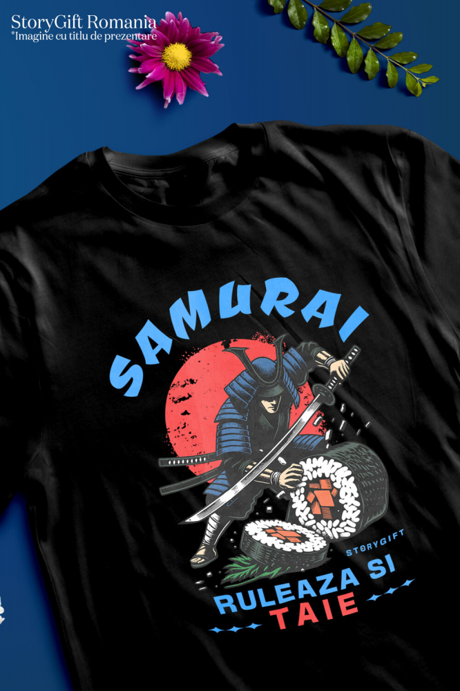 Tricou Femei, Barbati, Copii, Fata, Baiat, Unisex Personalizat Samurai Ninja cu Sabie Ascuțită și Sushi - Cadouri Personalizate pentru Iubitorii de Mâncare Chinezească și Umor [3]