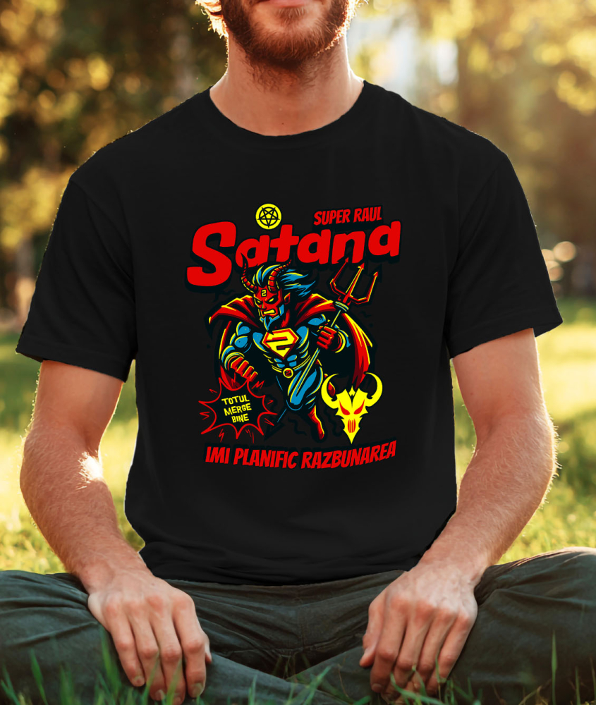 Tricou Femei, Barbati, Copii, Fata, Baiat, Unisex Personalizat Satana Diavol În Costum De Super Erou Cu Coarne Și Coadă – Cadou Personalizat „Îmi Planific Răzbunarea” [2]