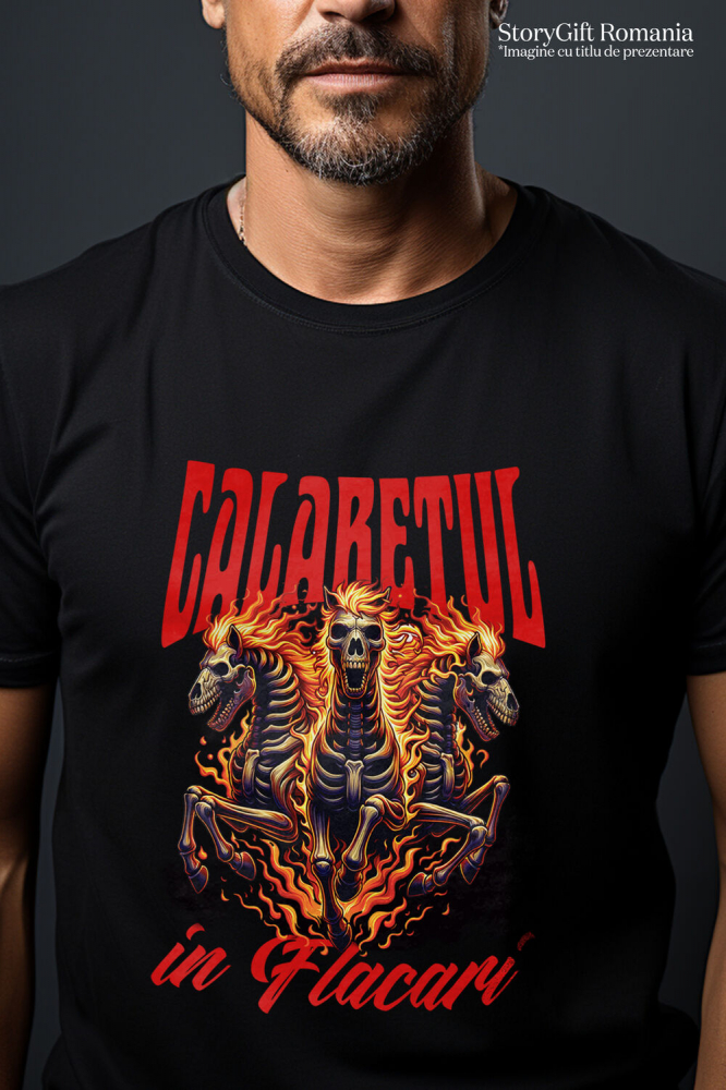 Tricou Femei, Barbati, Copii, Fata, Baiat, Unisex Personalizat Schelete și Cai în Flăcări - Calaretul în Flăcări Halloween - Cadouri Personalizate Groază [2]