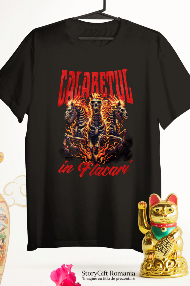 Tricou Femei, Barbati, Copii, Fata, Baiat, Unisex Personalizat Schelete și Cai în Flăcări - Calaretul în Flăcări Halloween - Cadouri Personalizate Groază [3]