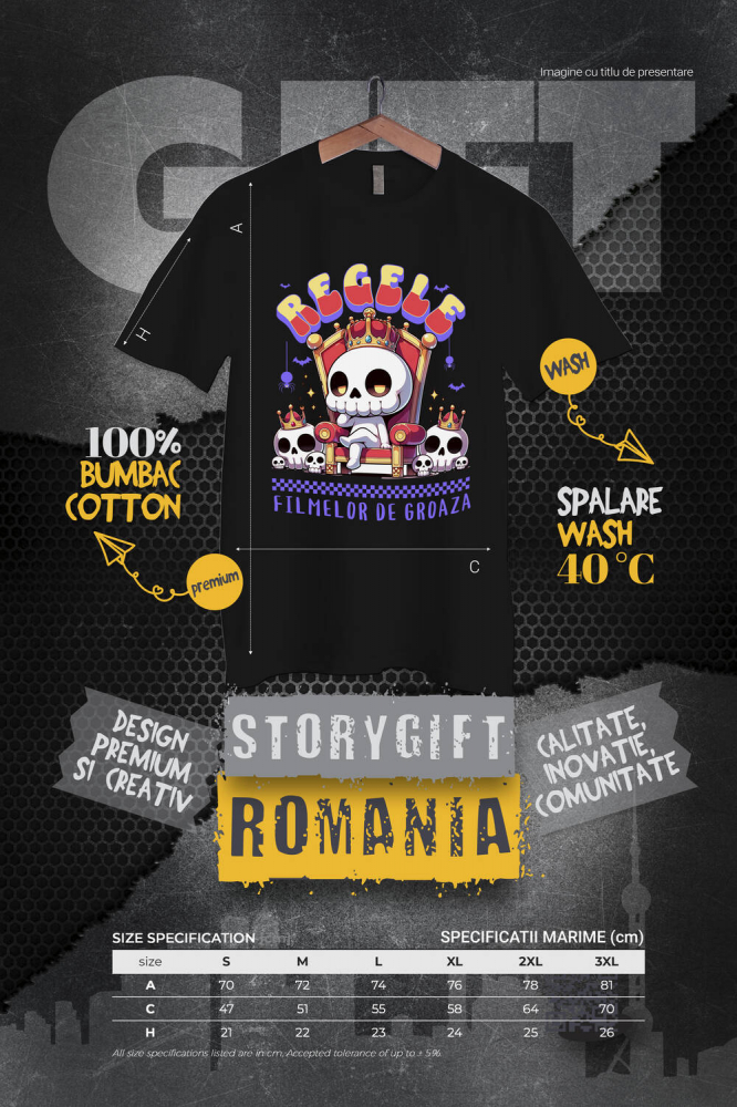 Tricou Femei, Barbati, Copii, Fata, Baiat, Unisex Personalizat Schelet Craniu Uman cu Coroana Regală | Cadou Groază Regal pentru Halloween [4]