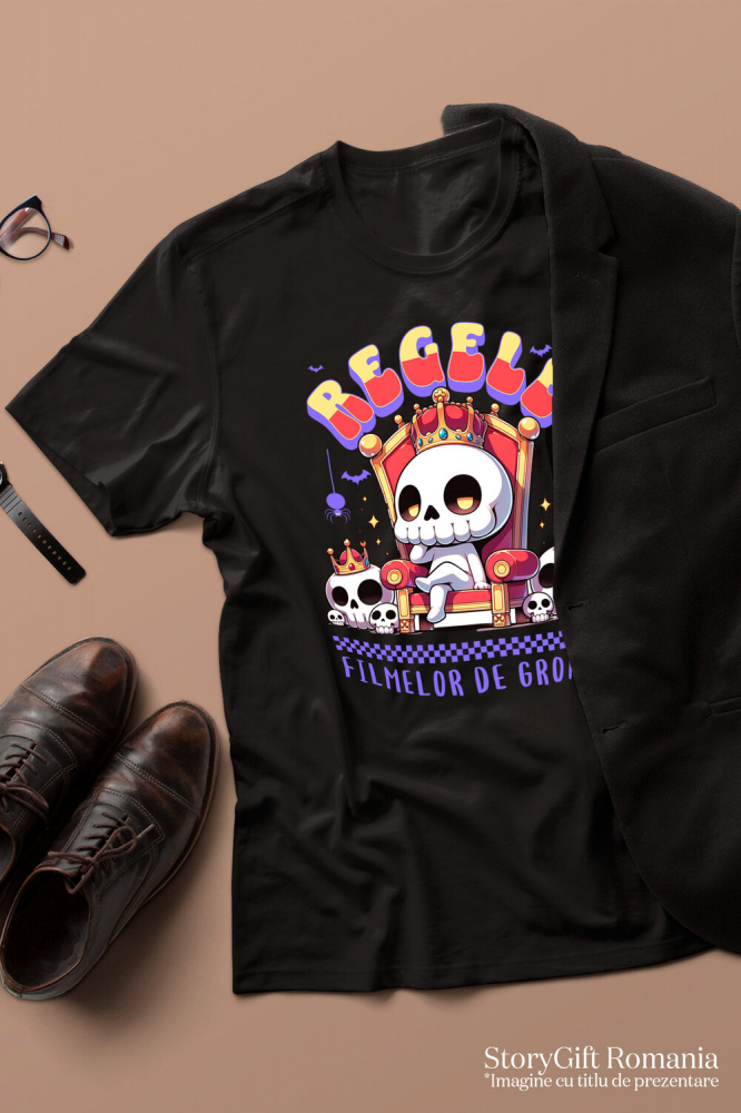 Tricou Femei, Barbati, Copii, Fata, Baiat, Unisex Personalizat Schelet Craniu Uman cu Coroana Regală | Cadou Groază Regal pentru Halloween [3]