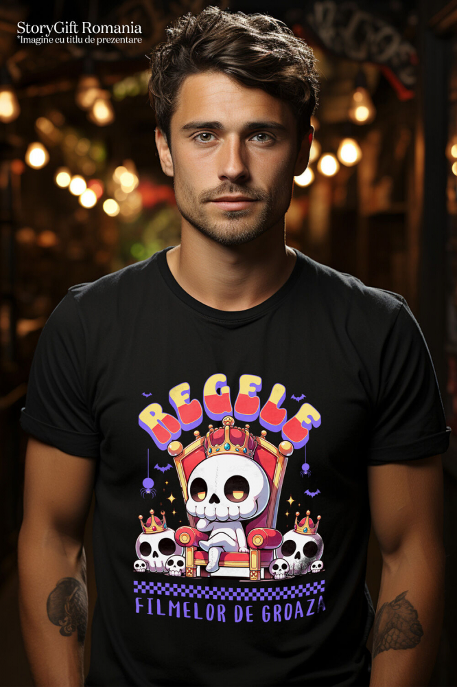 Tricou Femei, Barbati, Copii, Fata, Baiat, Unisex Personalizat Schelet Craniu Uman cu Coroana Regală | Cadou Groază Regal pentru Halloween [2]