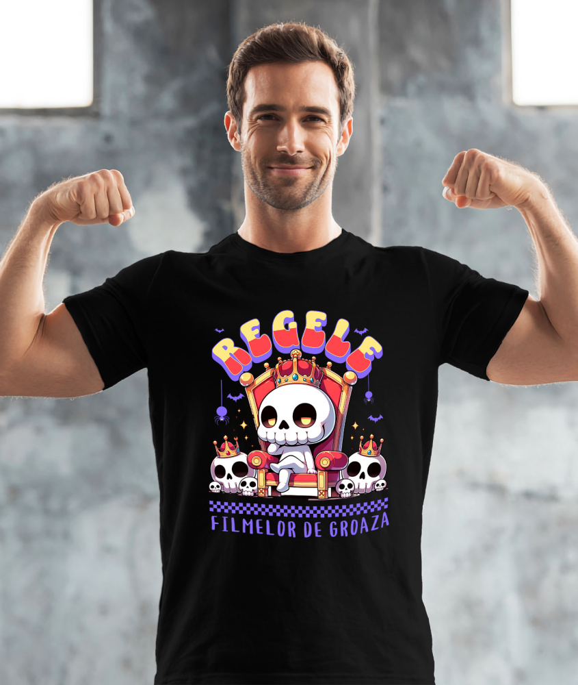 Tricou Femei, Barbati, Copii, Fata, Baiat, Unisex Personalizat Schelet Craniu Uman cu Coroana Regală | Cadou Groază Regal pentru Halloween [2]
