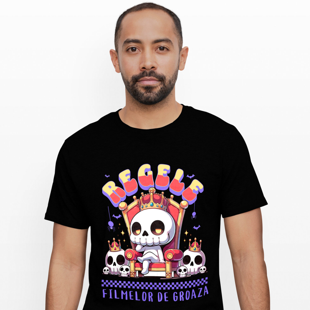 Tricou Femei, Barbati, Copii, Fata, Baiat, Unisex Personalizat Schelet Craniu Uman cu Coroana Regală | Cadou Groază Regal pentru Halloween [1]