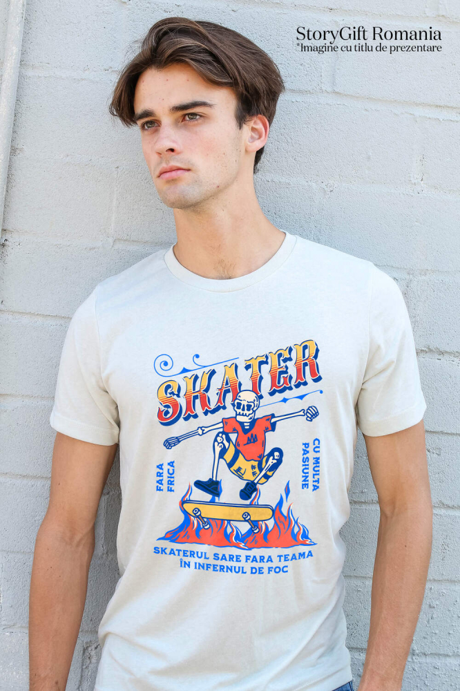 Tricou Femei, Barbati, Copii, Fata, Baiat, Unisex Personalizat Schelet Skateboard Craniu în Flăcări – Design Extrem pentru Skateri [2]
