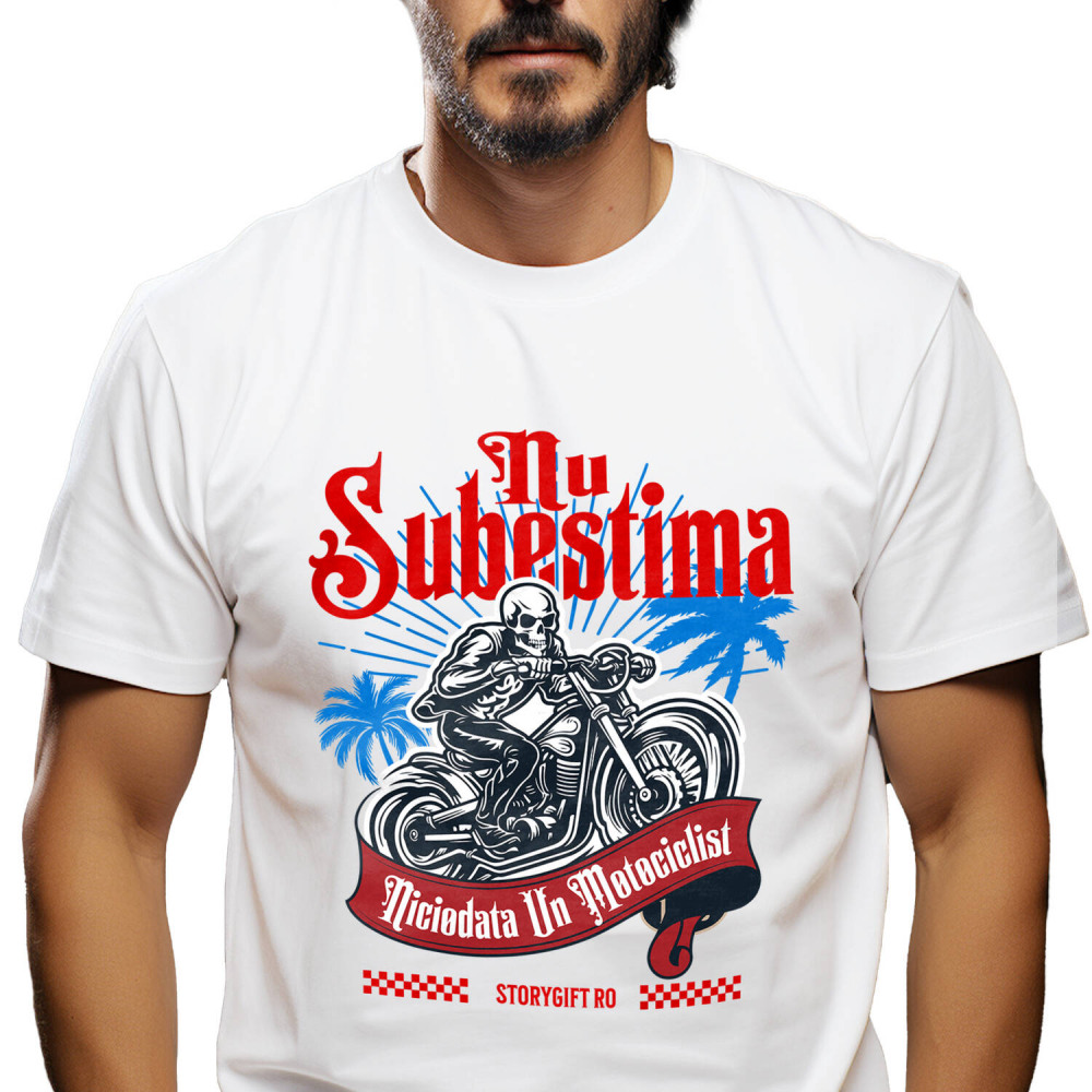 Tricou Femei, Barbati, Copii, Fata, Baiat, Unisex Personalizat Schelete Motociclist – Aventură Înfricoșătoare pe Insulă Tropicală [1]