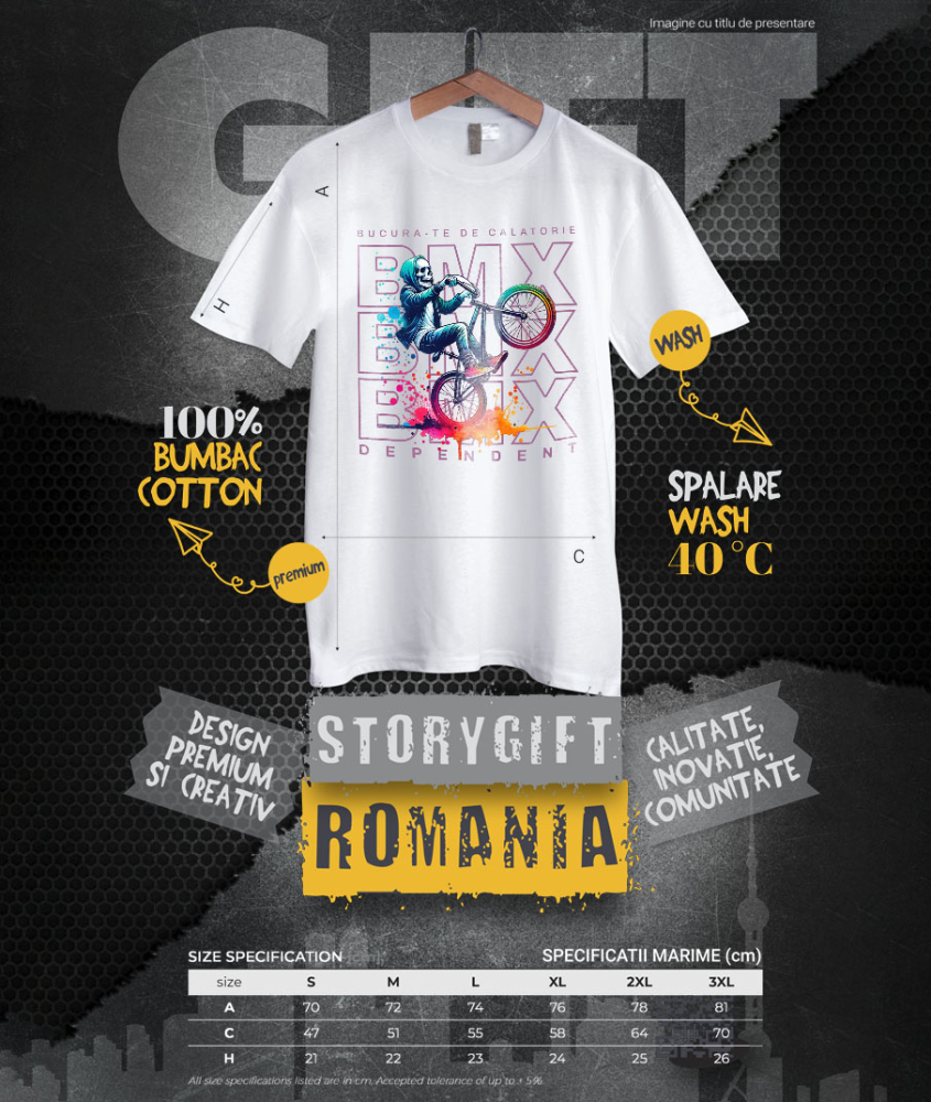 Tricou Femei, Barbati, Copii, Fata, Baiat, Unisex Personalizat Schelet pe BMX - Tricou Personalizat Motivațional pentru Rideri și Sportivi [4]