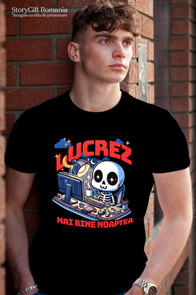 Tricou Femei, Barbati, Copii, Fata, Baiat, Unisex Personalizat Schelete Uman Lucrez Noaptea – Cafea, Calculator, Viața de IT-ist [2]