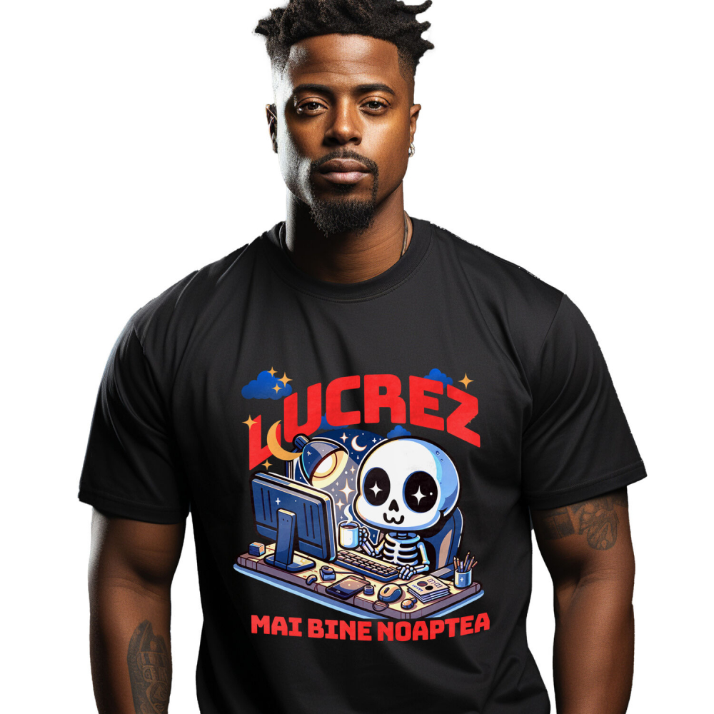 Tricou Femei, Barbati, Copii, Fata, Baiat, Unisex Personalizat Schelete Uman Lucrez Noaptea – Cafea, Calculator, Viața de IT-ist [1]