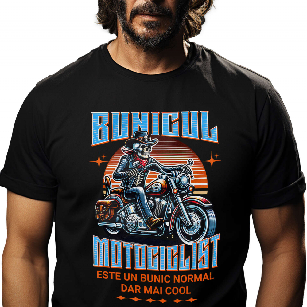 Tricou Femei, Barbati, Copii, Fata, Baiat, Unisex Personalizat Schelete Uman Cu Pălărie, Bandană Roșie și Motor Vintage – Stil Clasic Moto [1]