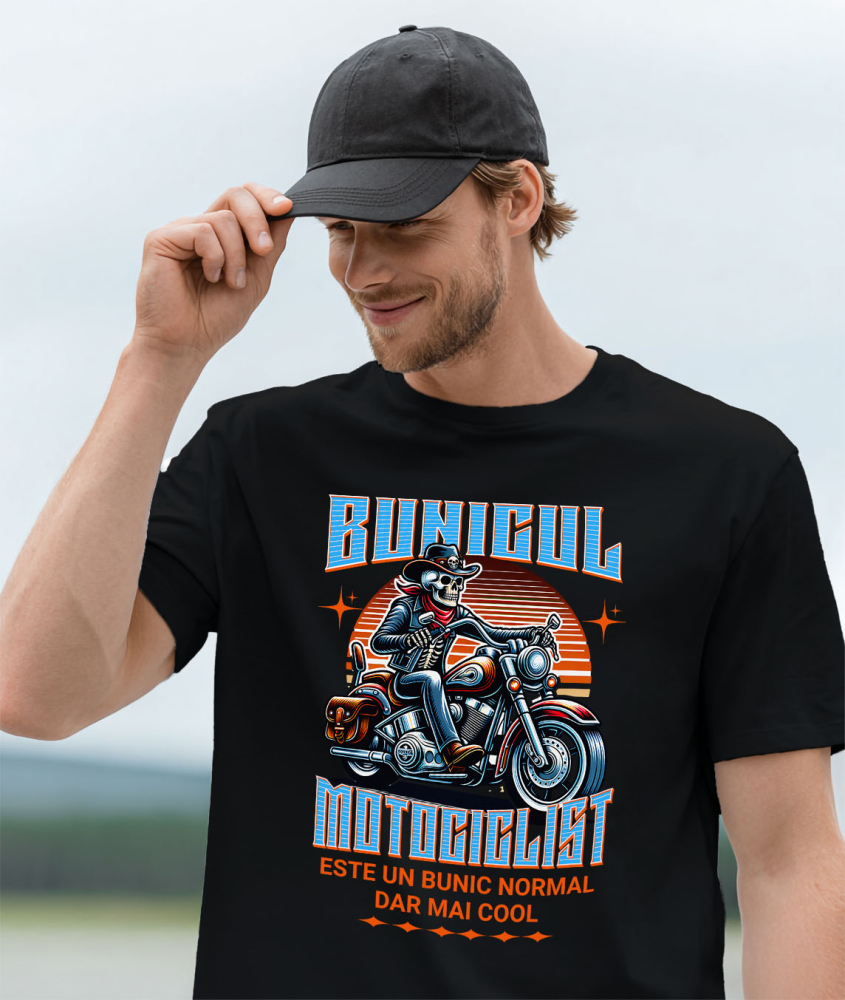Tricou Femei, Barbati, Copii, Fata, Baiat, Unisex Personalizat Schelete Uman Cu Pălărie, Bandană Roșie și Motor Vintage – Stil Clasic Moto [2]