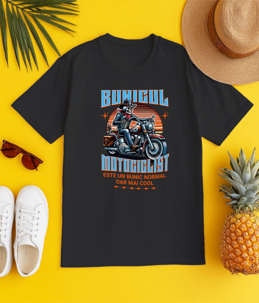 Tricou Femei, Barbati, Copii, Fata, Baiat, Unisex Personalizat Schelete Uman Cu Pălărie, Bandană Roșie și Motor Vintage – Stil Clasic Moto [3]