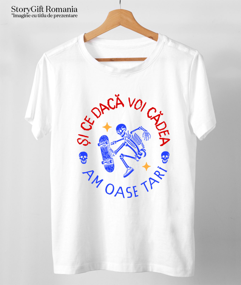 Tricou Femei, Barbati, Copii, Fata, Baiat, Unisex Personalizat Ilustrație amuzantă cu un schelet pe skateboard, într-un stil cool și dinamic, potrivit pentru fanii sporturilor extreme și designurilor originale. [3]