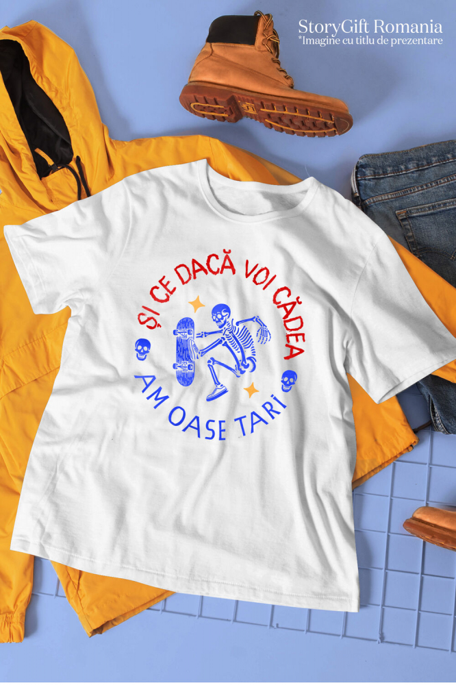 Tricou Femei, Barbati, Copii, Fata, Baiat, Unisex Personalizat Ilustrație amuzantă cu un schelet pe skateboard, într-un stil cool și dinamic, potrivit pentru fanii sporturilor extreme și designurilor originale. [3]
