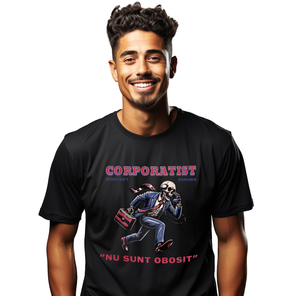 Tricou Femei, Barbati, Copii, Fata, Baiat, Unisex Personalizat Schelet Corporatist – Viața de Birou în Ilustrație Amuzantă [1]