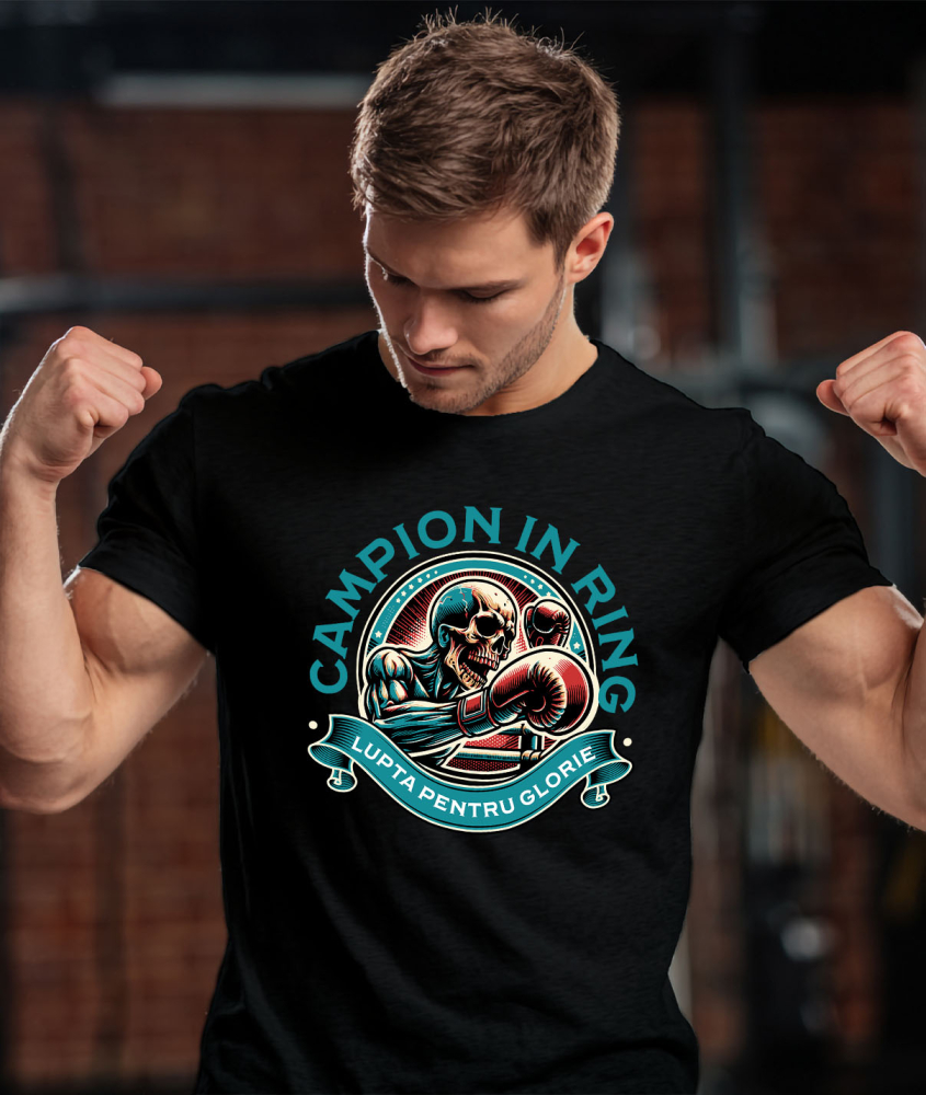 Tricou Femei, Barbati, Copii, Fata, Baiat, Unisex Personalizat Schelet Boxer – Campion în Ring, Motivație și Forță [2]