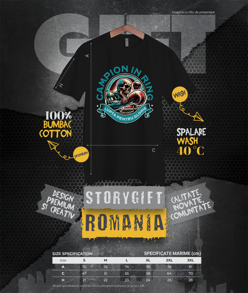 Tricou Femei, Barbati, Copii, Fata, Baiat, Unisex Personalizat Schelet Boxer – Campion în Ring, Motivație și Forță [4]