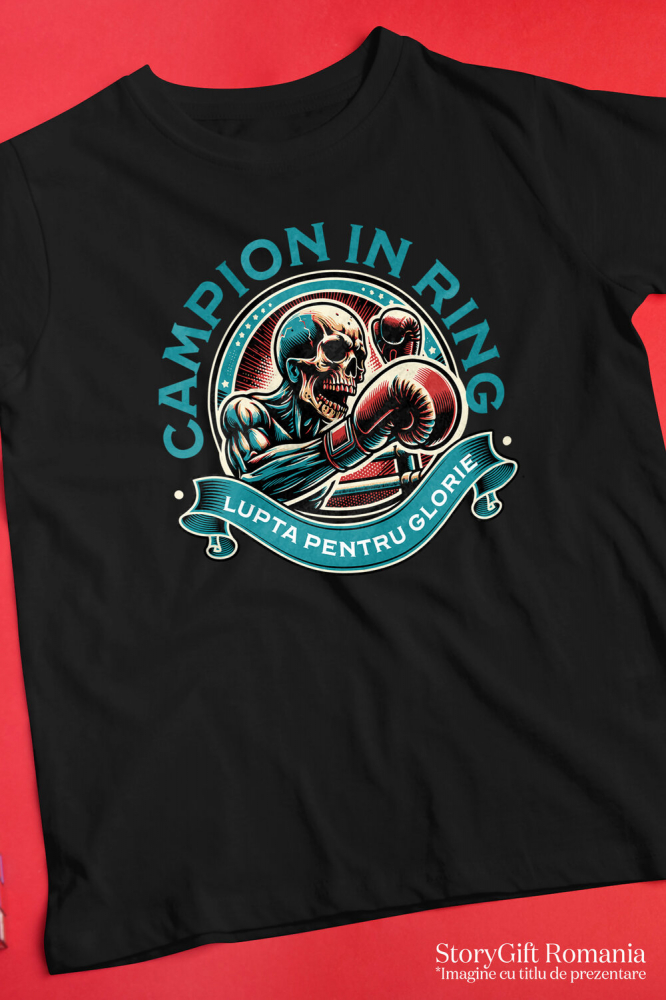Tricou Femei, Barbati, Copii, Fata, Baiat, Unisex Personalizat Schelet Boxer – Campion în Ring, Motivație și Forță [3]