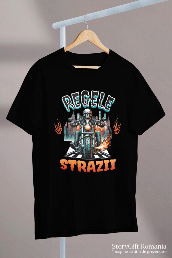 Tricou Femei, Barbati, Copii, Fata, Baiat, Unisex Personalizat Schelet Motociclist în Geacă de Piele – Flăcări și Oraș Noaptea [3]