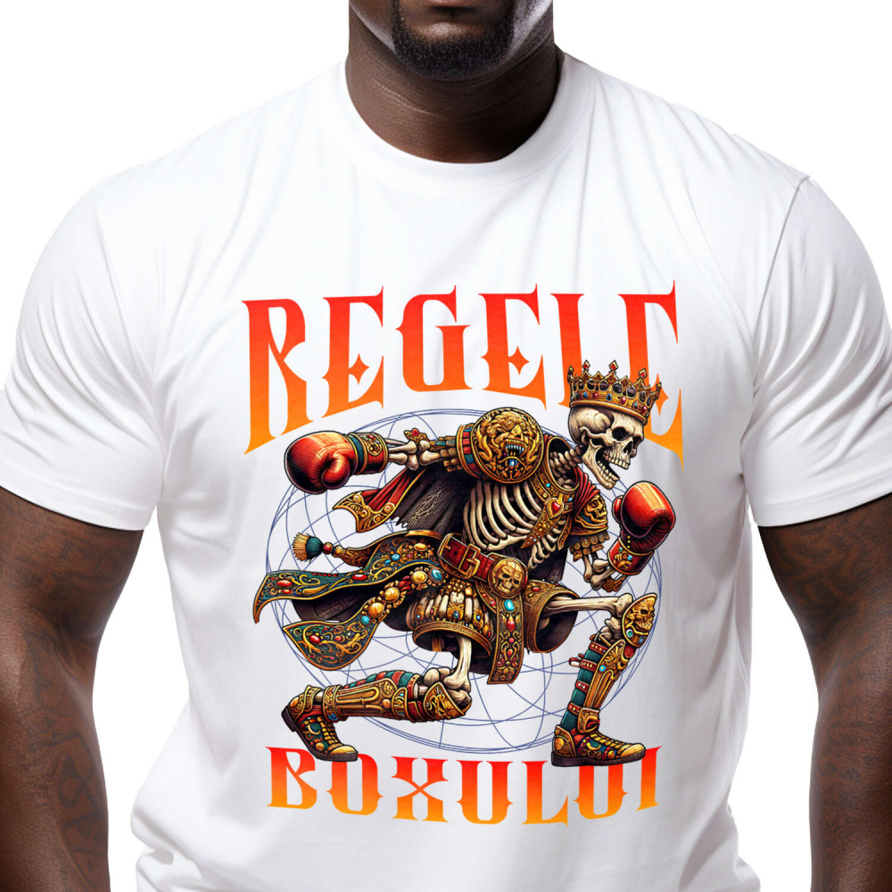 Tricou Femei, Barbati, Copii, Fata, Baiat, Unisex Personalizat Schelet Boxer – Regele Boxului, Motivație și Sport de Contact [1]