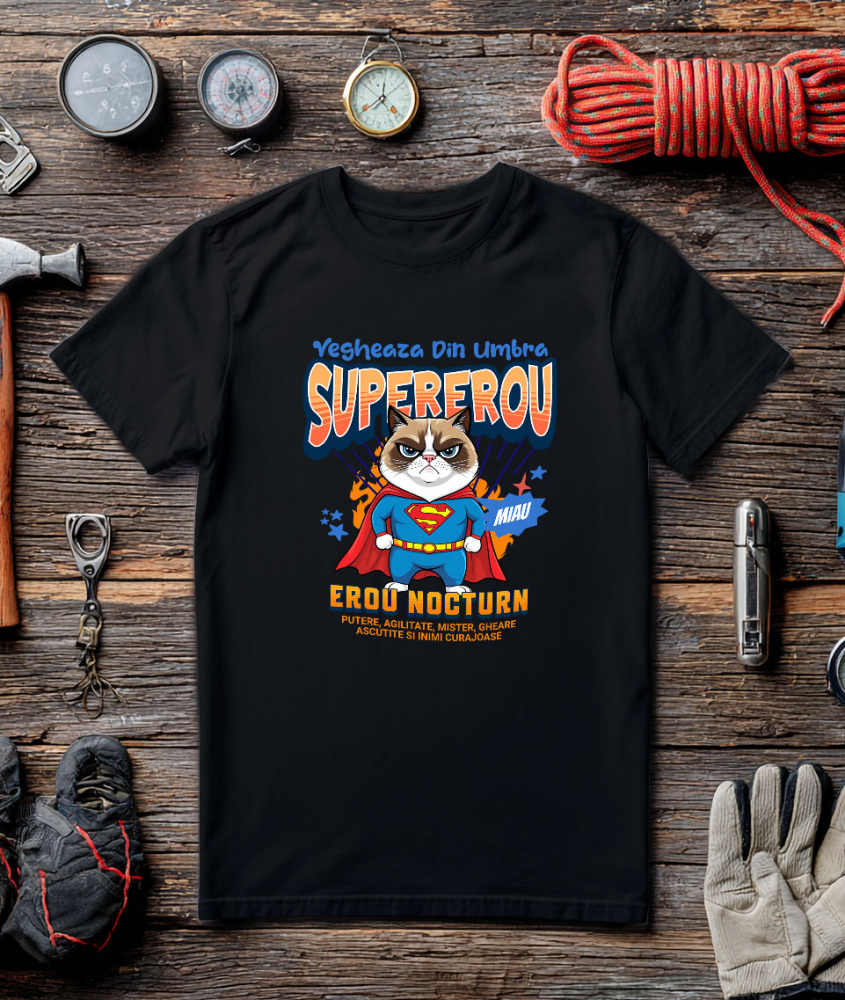 Tricou Femei, Barbati, Copii, Fata, Baiat, Unisex Personalizat Scottish Fold în Costum de Superman – Cadou Haios pentru Iubitorii de Pisici [3]