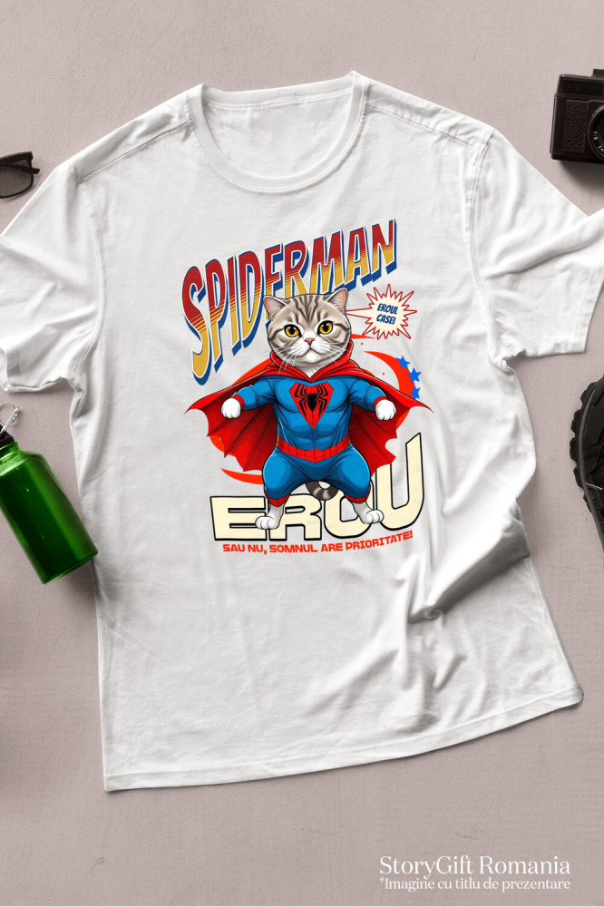 Tricou Femei, Barbati, Copii, Fata, Baiat, Unisex Personalizat Pisică Scottish Fold în Costum Spider-Man - Cadou Personalizat pentru Iubitorii de Pisici și Copii [3]