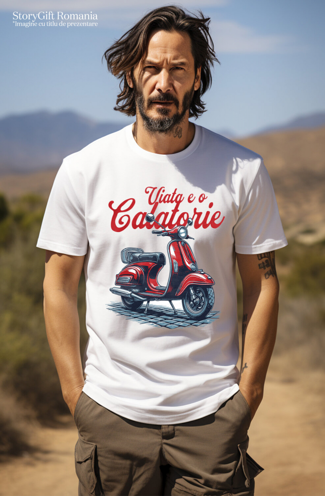 Tricou Femei, Barbati, Copii, Fata, Baiat, Unisex Personalizat Scuter Roșu Clasic – Plimbare Romantică și Aventură pentru Iubitorii de Călătorii [2]