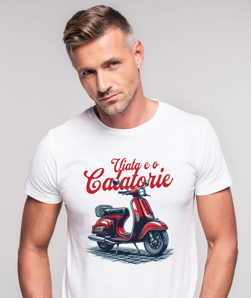 Tricou Femei, Barbati, Copii, Fata, Baiat, Unisex Personalizat Scuter Roșu Clasic – Plimbare Romantică și Aventură pentru Iubitorii de Călătorii [2]