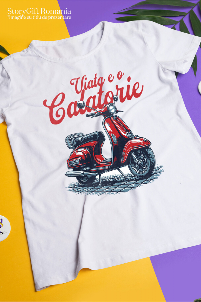 Tricou Femei, Barbati, Copii, Fata, Baiat, Unisex Personalizat Scuter Roșu Clasic – Plimbare Romantică și Aventură pentru Iubitorii de Călătorii [3]