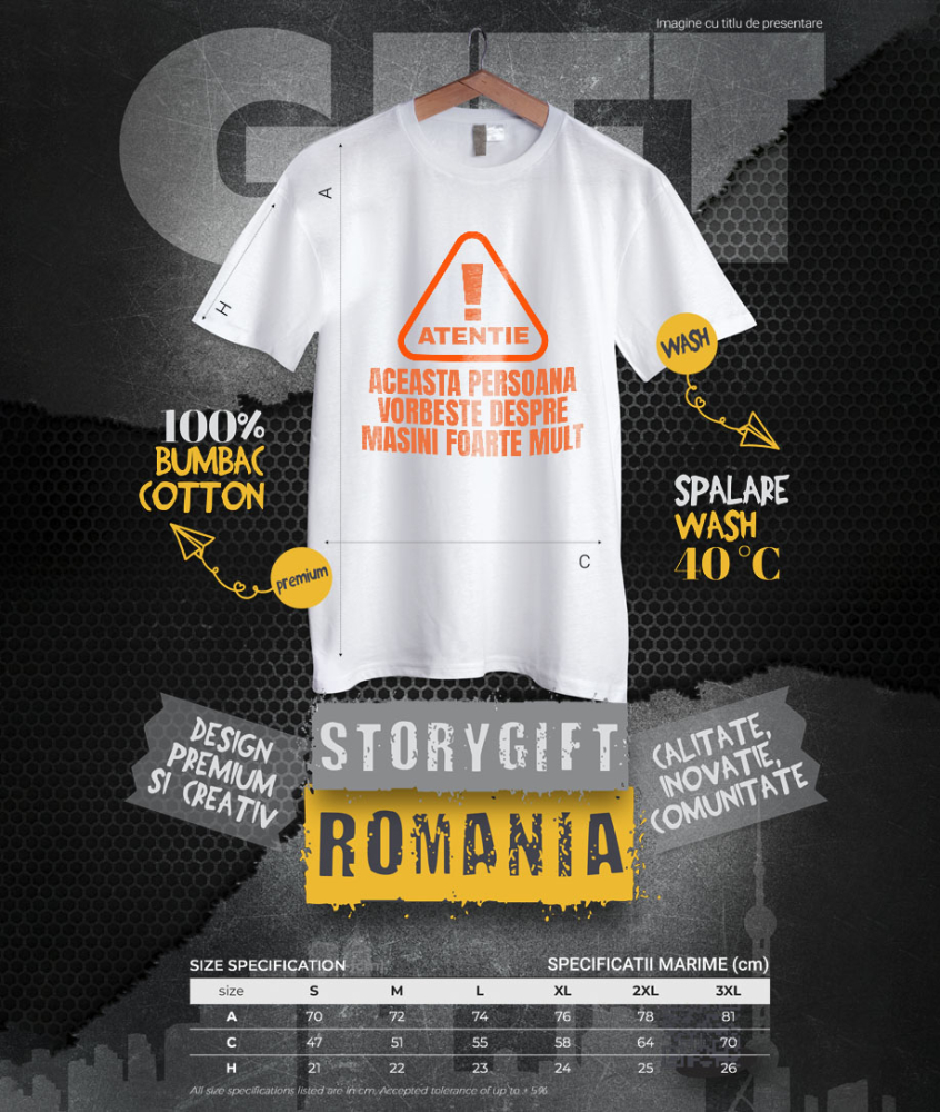 Tricou Femei, Barbati, Copii, Fata, Baiat, Unisex Personalizat Semn Atenție – Iubitorii De Mașini și Curse Auto, Pasionați de Mecanică [4]