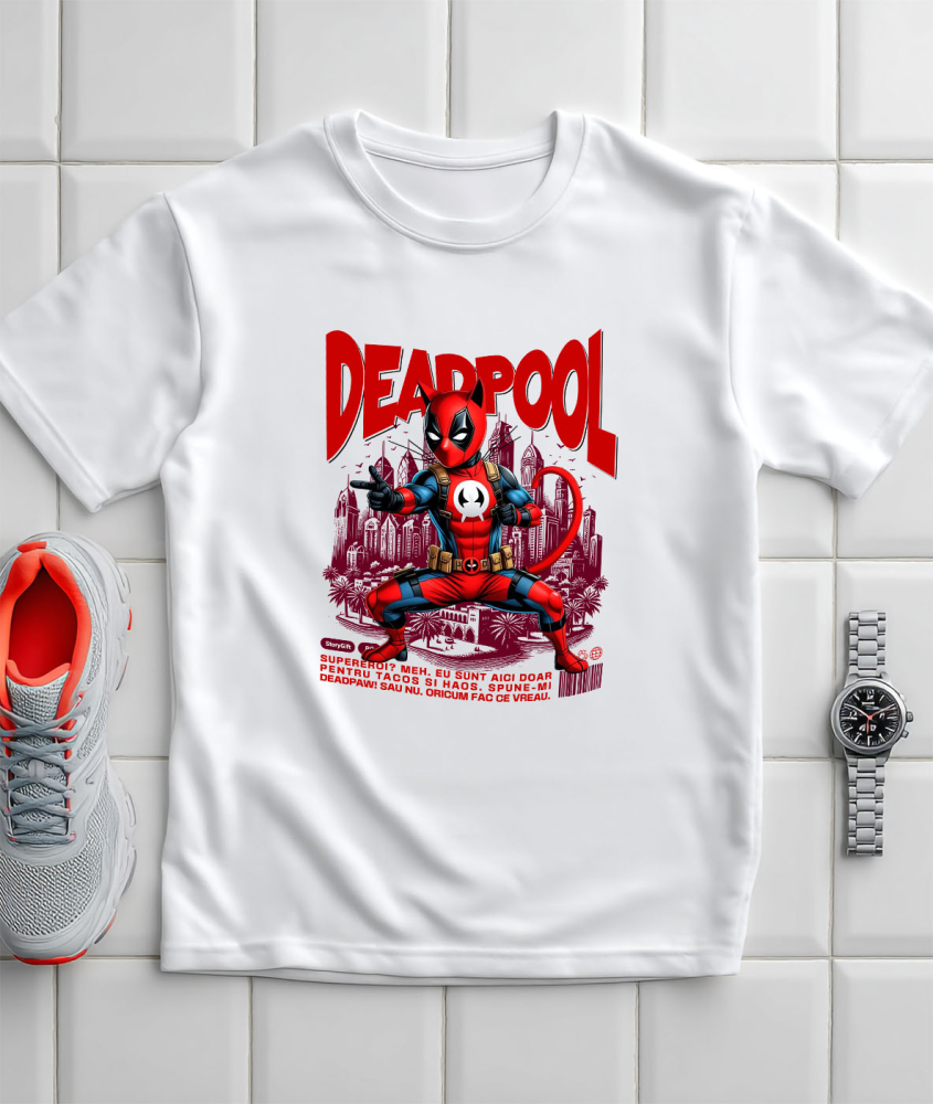 Tricou Femei, Barbati, Copii, Fata, Baiat, Unisex Personalizat Pisică Siameză în Costum Deadpool – Supererou Amuzant pentru Iubitorii de Animale [3]