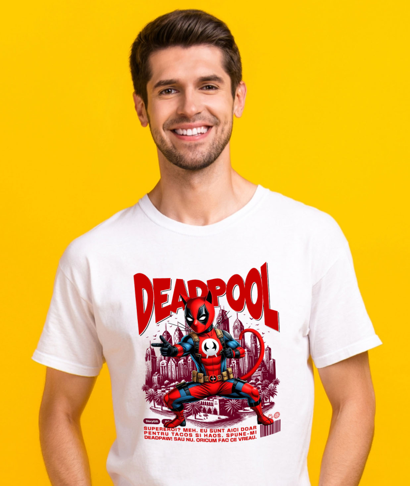 Tricou Femei, Barbati, Copii, Fata, Baiat, Unisex Personalizat Pisică Siameză în Costum Deadpool – Supererou Amuzant pentru Iubitorii de Animale [2]