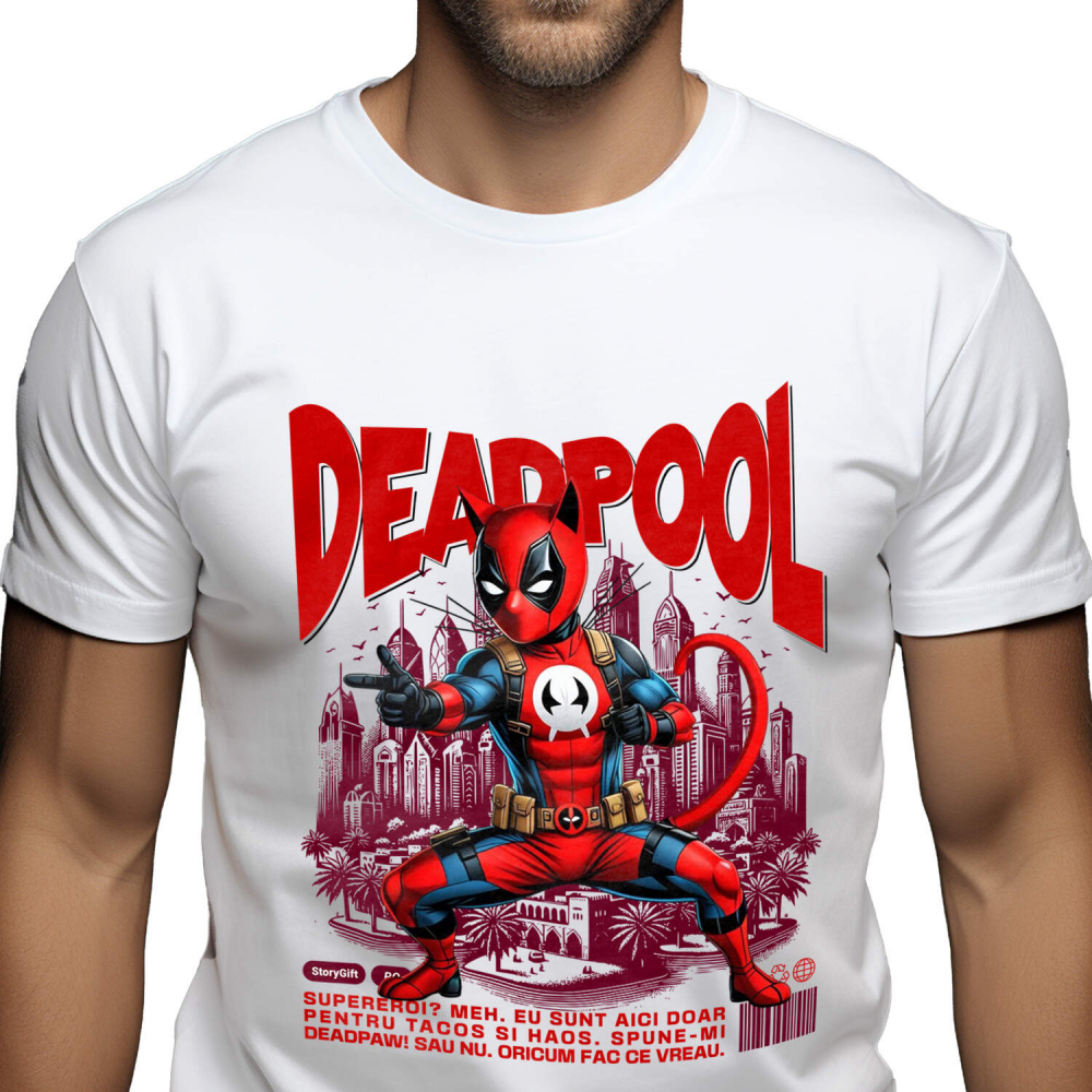 Tricou Femei, Barbati, Copii, Fata, Baiat, Unisex Personalizat Pisică Siameză în Costum Deadpool – Supererou Amuzant pentru Iubitorii de Animale [1]