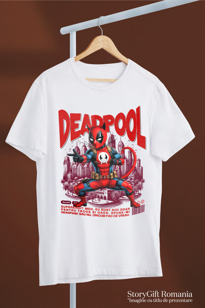 Tricou Femei, Barbati, Copii, Fata, Baiat, Unisex Personalizat Pisică Siameză în Costum Deadpool – Supererou Amuzant pentru Iubitorii de Animale [3]