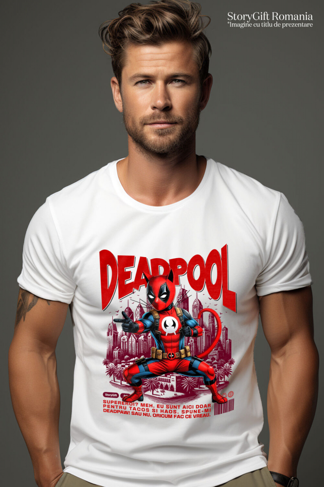 Tricou Femei, Barbati, Copii, Fata, Baiat, Unisex Personalizat Pisică Siameză în Costum Deadpool – Supererou Amuzant pentru Iubitorii de Animale [2]