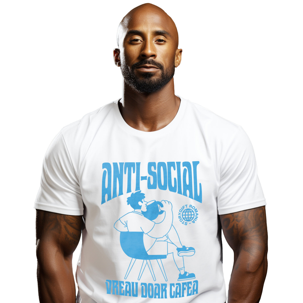 Tricou Femei, Barbati, Copii, Fata, Baiat, Unisex Personalizat „Cana de Cafea Imensa pentru Bărbați - Cadou Personalizat 'Anti-social, Vreau Doar Cafea'” [1]