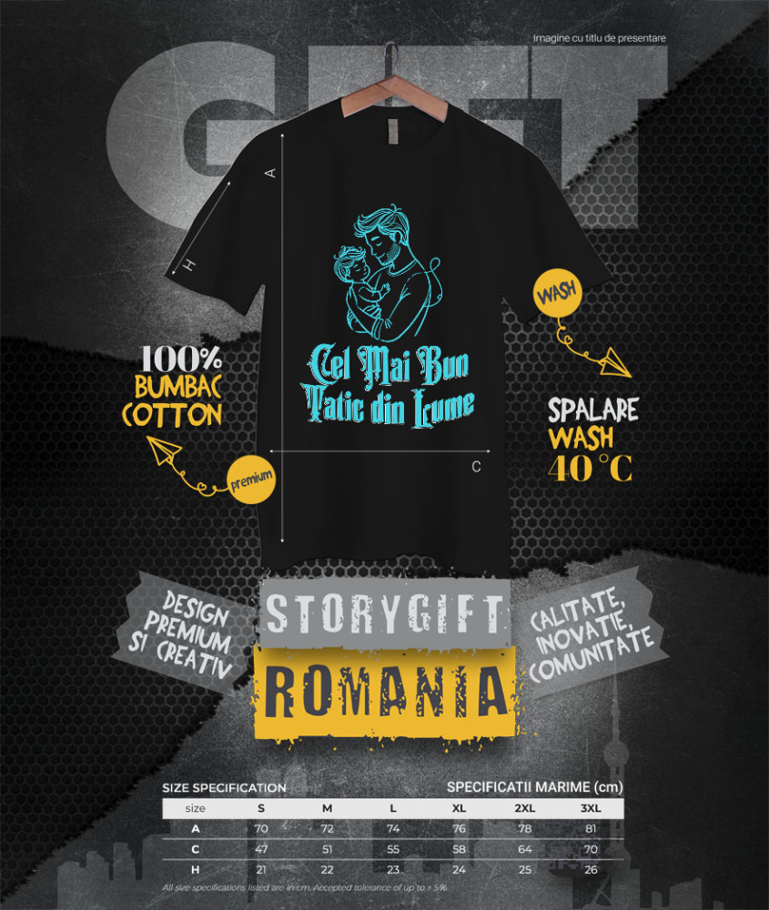 Tricou Femei, Barbati, Copii, Fata, Baiat, Unisex Personalizat Silueta Tata și Copil „Cel Mai Bun Tatic Din Lume” – Cadou Personalizat Pentru Tati și Familie [4]