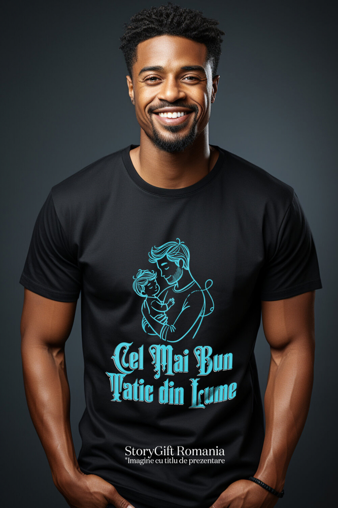 Tricou Femei, Barbati, Copii, Fata, Baiat, Unisex Personalizat Silueta Tata și Copil „Cel Mai Bun Tatic Din Lume” – Cadou Personalizat Pentru Tati și Familie [2]