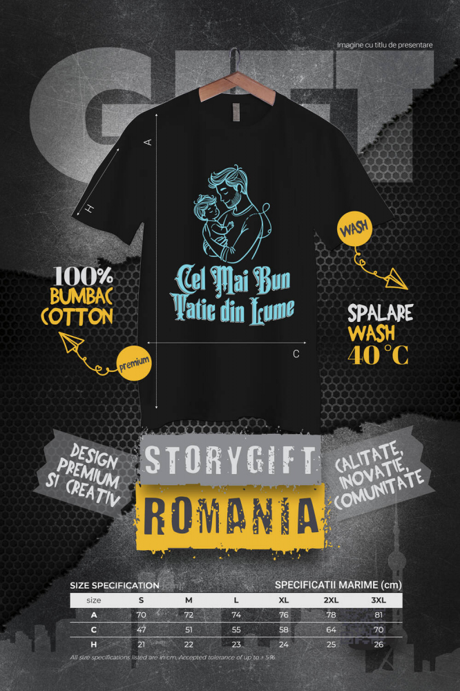Tricou Femei, Barbati, Copii, Fata, Baiat, Unisex Personalizat Silueta Tata și Copil „Cel Mai Bun Tatic Din Lume” – Cadou Personalizat Pentru Tati și Familie [4]