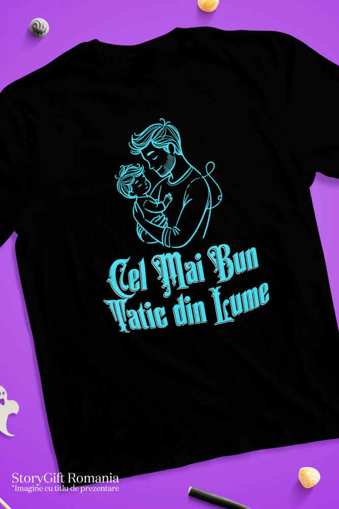 Tricou Femei, Barbati, Copii, Fata, Baiat, Unisex Personalizat Silueta Tata și Copil „Cel Mai Bun Tatic Din Lume” – Cadou Personalizat Pentru Tati și Familie [3]