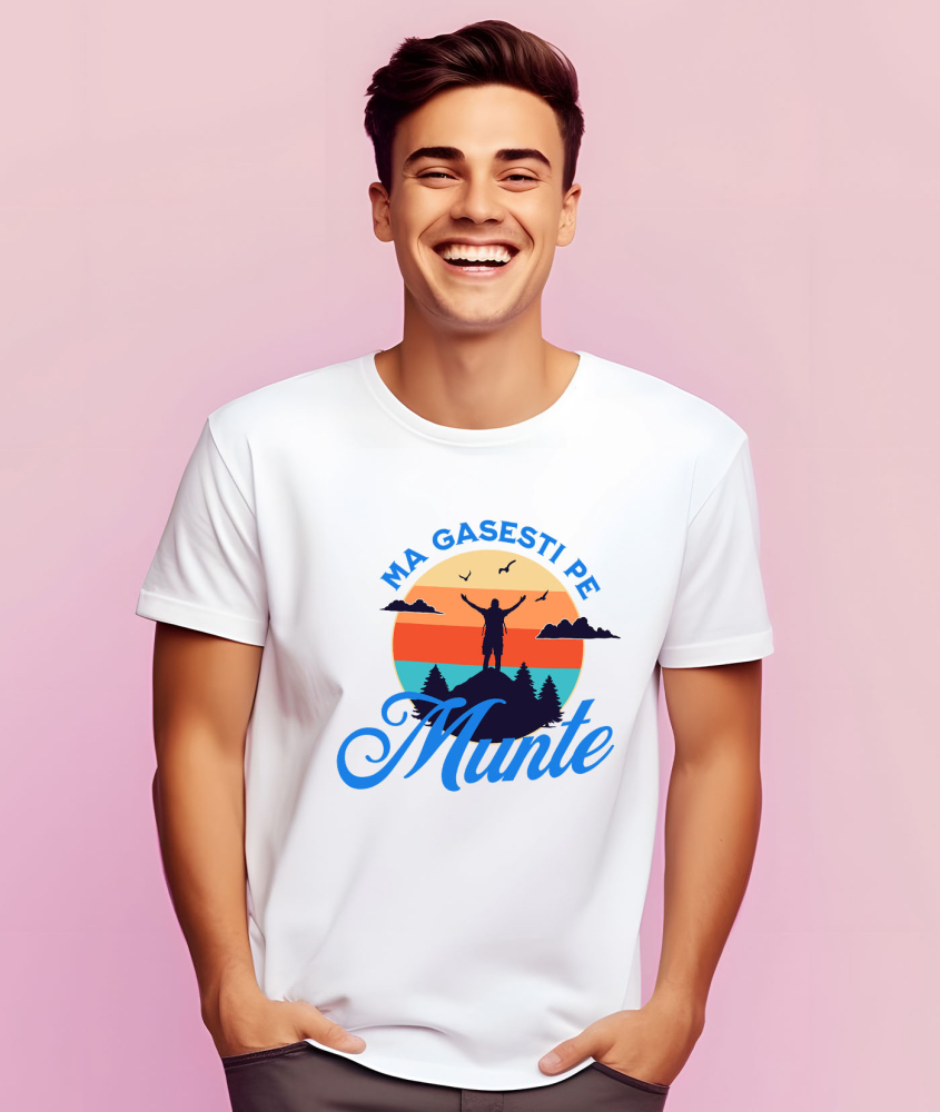 Tricou Femei, Barbati, Copii, Fata, Baiat, Unisex Personalizat "Silueta Umana Pe Munte la Apus de Soare – Aventură și Relaxare în Natură" [2]