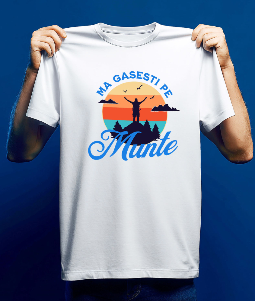 Tricou Femei, Barbati, Copii, Fata, Baiat, Unisex Personalizat "Silueta Umana Pe Munte la Apus de Soare – Aventură și Relaxare în Natură" [3]