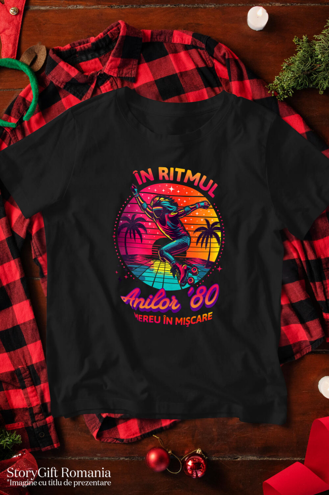 Tricou Femei, Barbati, Copii, Fata, Baiat, Unisex Personalizat Siluetă Umană pe Role Disco - Cadou Personalizat În Ritmul Anilor 80 [3]