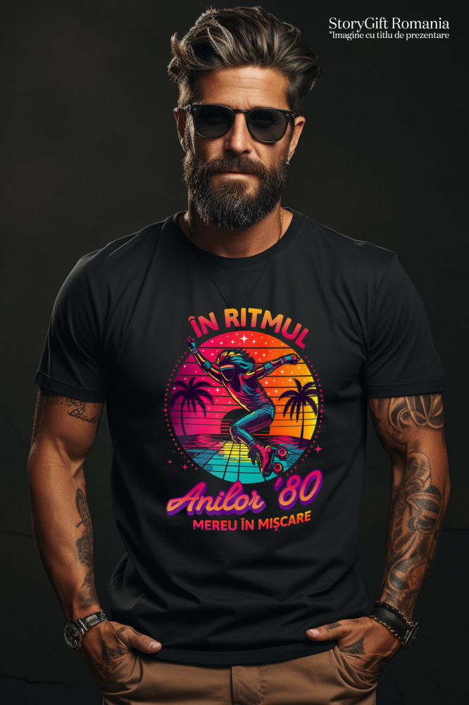Tricou Femei, Barbati, Copii, Fata, Baiat, Unisex Personalizat Siluetă Umană pe Role Disco - Cadou Personalizat În Ritmul Anilor 80 [2]