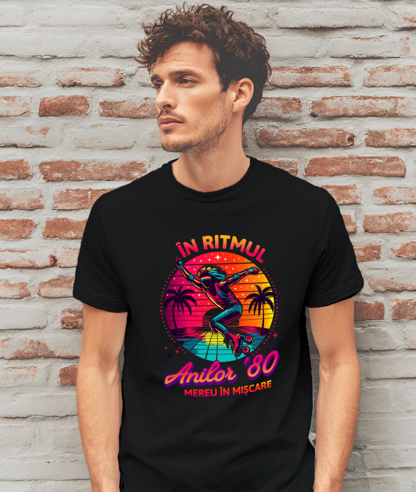 Tricou Femei, Barbati, Copii, Fata, Baiat, Unisex Personalizat Siluetă Umană pe Role Disco - Cadou Personalizat În Ritmul Anilor 80 [2]